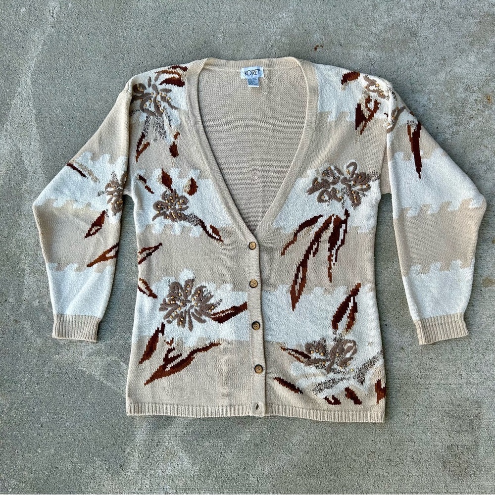 Koret Women's Tan and Brown Floral Cardigan